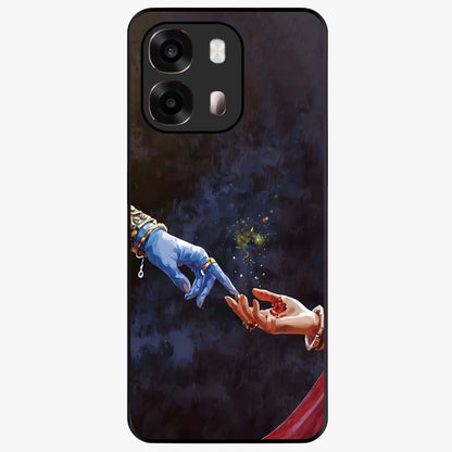 Divine Touch Eternal Glass Case showing flat back view with spiritual themed artwork and glossy glass finish.