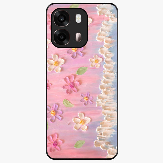 Dreamy Painted Garden Glass Case showing flat back view with artistic painted floral garden artwork and glossy glass finish.