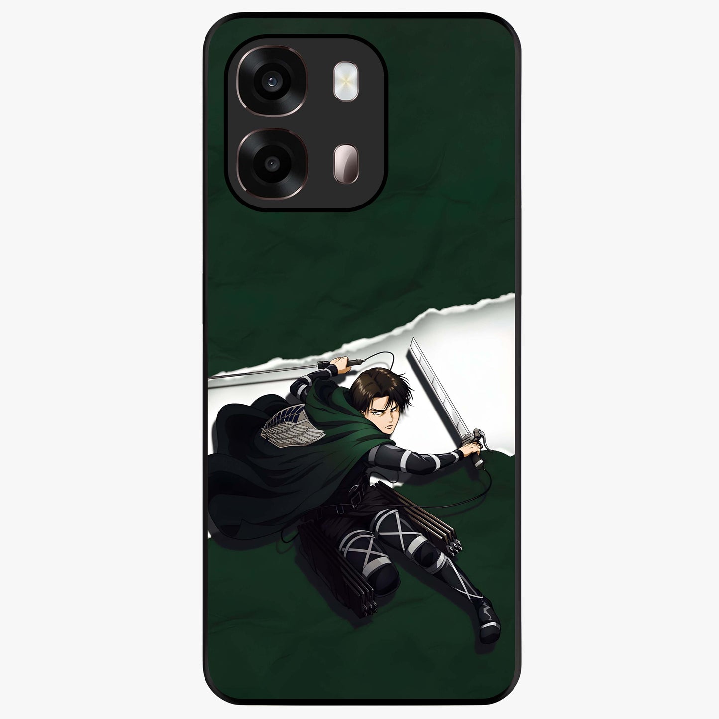 Emerald War Vanguard Glass Case showing flat back view with powerful warrior themed artwork and glossy glass finish.