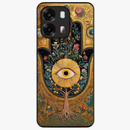 Ethereal Evil Eye Glass Case showing flat back view with mystical evil eye artwork and glossy glass finish.