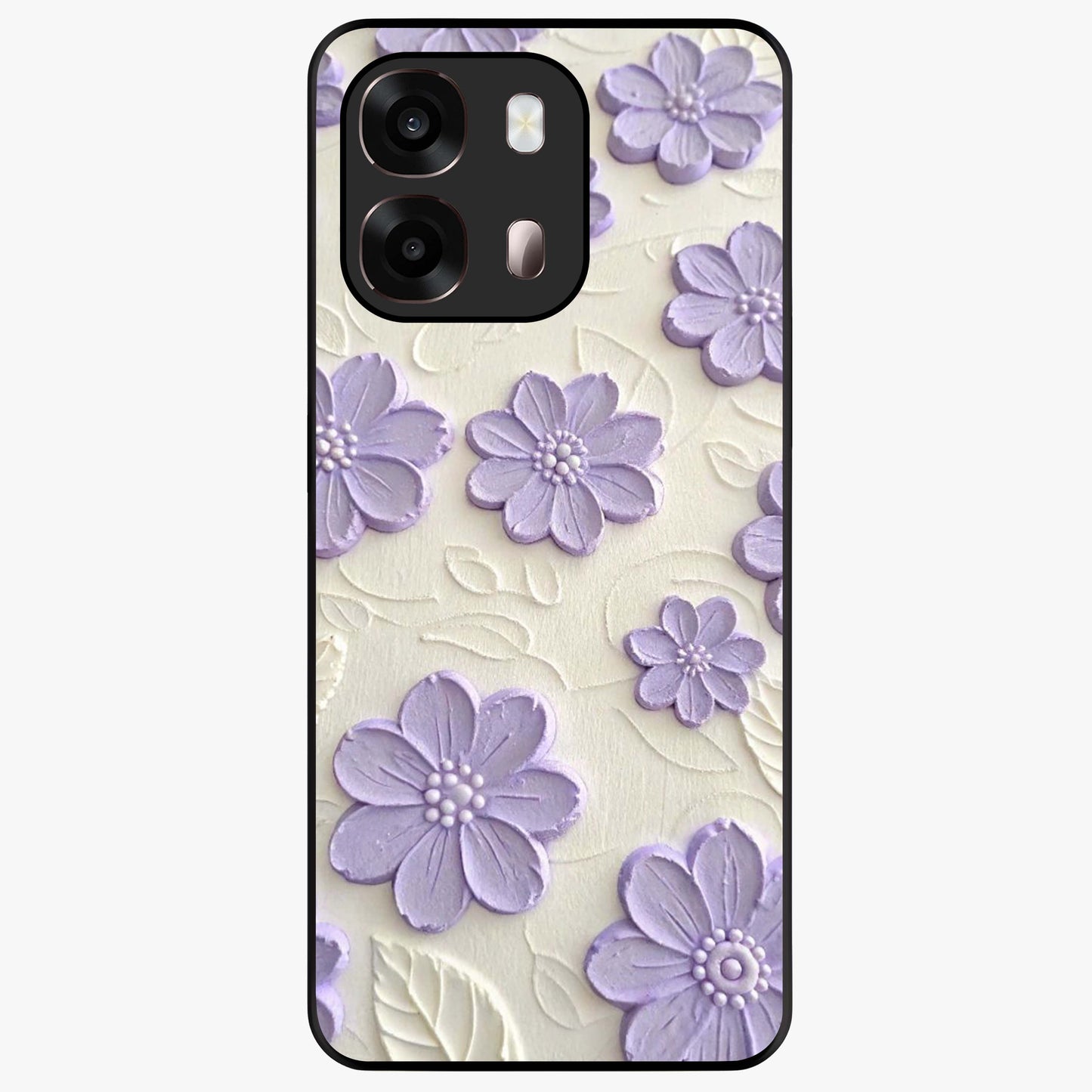 Floral Wall Art With Purple Flowers Glass Case showing flat back view with purple flower artwork and glossy glass finish.