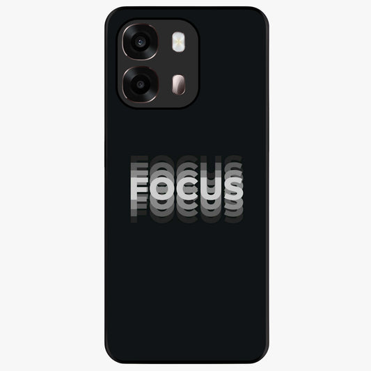 Focus Mode On Glass Case showing flat back view with bold motivational typography design and glossy glass finish.