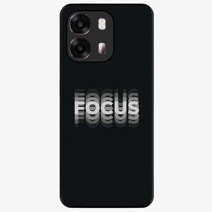 Focus Mode On Glass Case showing flat back view with bold motivational typography design and glossy glass finish.