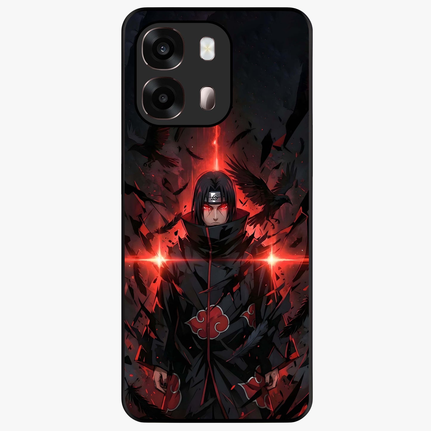 Focused Blade Discipline Glass Case showing flat back view with warrior sword themed artwork and glossy glass finish.
