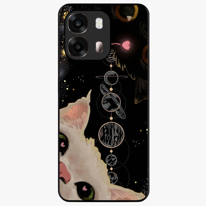 Galactic Cat Glass Case showing flat back view with cosmic cat artwork and glossy glass finish.