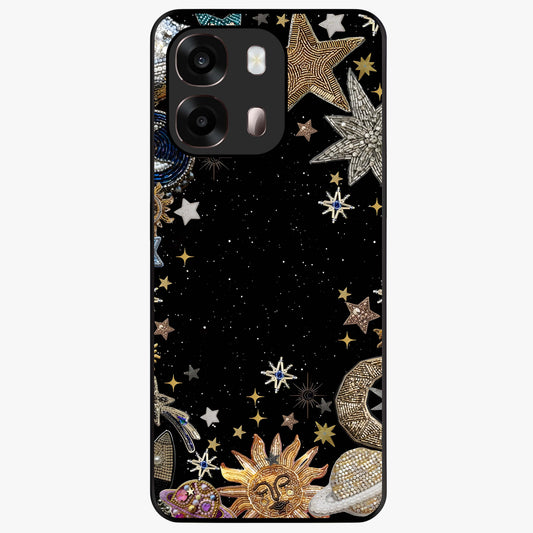 Galactic Jewel Stars Glass Case showing flat back view with sparkling star jewel artwork and glossy glass finish.