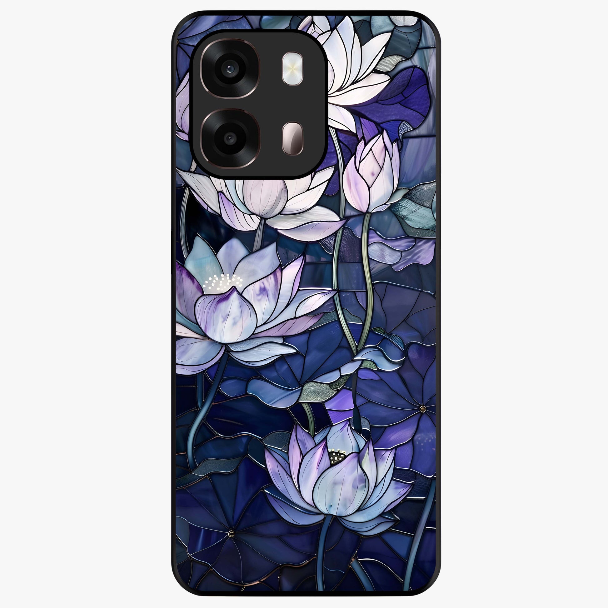 Gloss Petal Rush Glass Case showing flat back view with glossy flower petal artwork and smooth glass finish.
