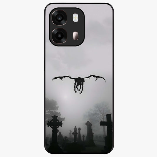Graveyard Shadow Descent Glass Case showing flat back view with dark graveyard themed artwork and glossy glass finish.