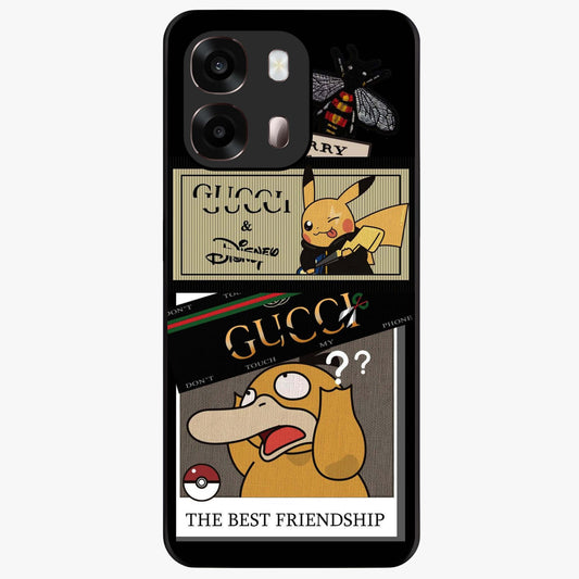 Gucci Play Mashup Glass Case showing flat back view with luxury inspired graphic artwork and glossy glass finish.