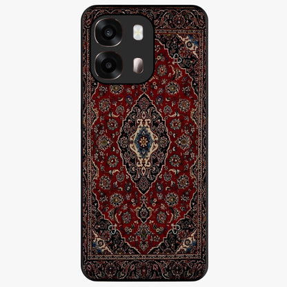 Heritage Carpet Royale Glass Case showing flat back view with ornate Persian carpet inspired pattern and glossy glass finish.
