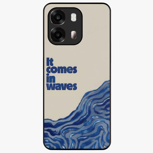 It Comes In Waves Quote Glass Case showing flat back view with inspirational wave themed quote artwork and glossy glass finish.