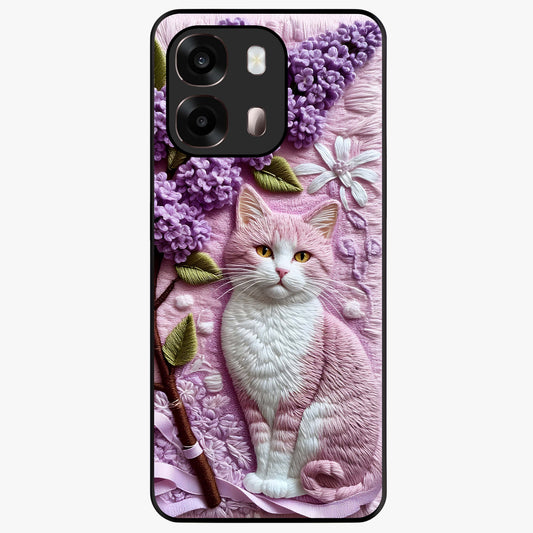Lavender Cat Whimsy Glass Case showing flat back view with cute lavender cat artwork and glossy glass finish.