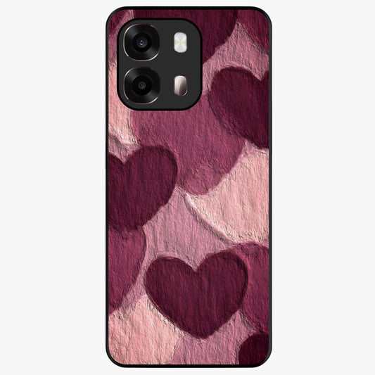 Layered Paper Hearts Glass Case showing flat back view with layered paper heart artwork and glossy glass finish.