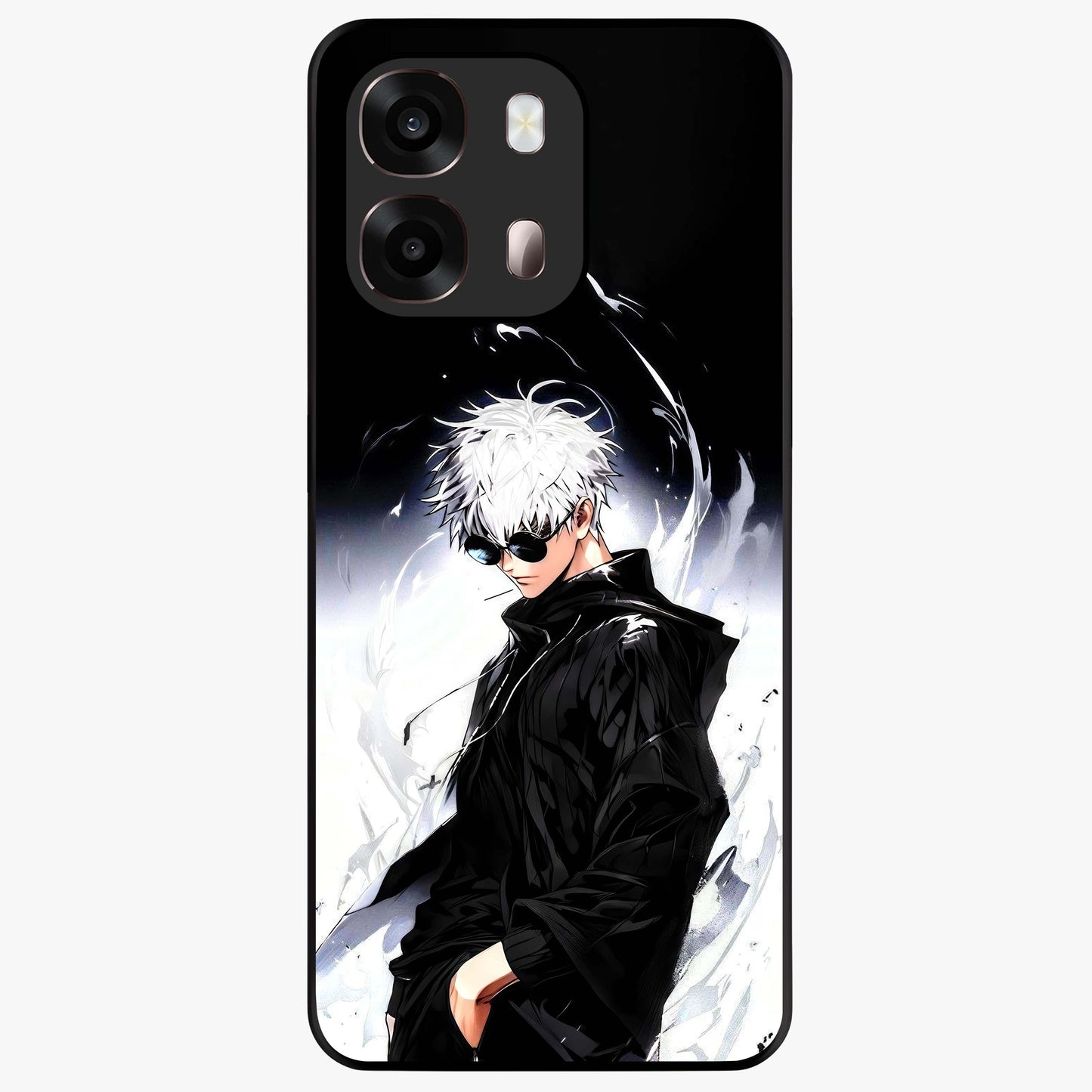 Limitless Shadow King Glass Case showing flat back view with powerful shadow warrior artwork and glossy glass finish.