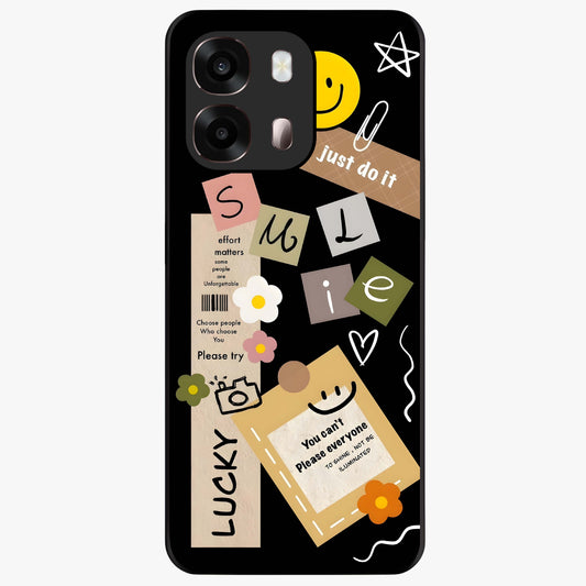 Lucky Aesthetic Collage Glass Case showing flat back view with trendy aesthetic collage artwork and glossy glass finish.