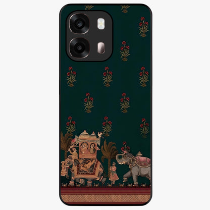 Macmerise Glass Case showing flat back view with stylish modern artwork and glossy glass finish.