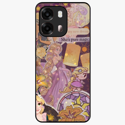 Magical Tangled Dream Glass Case showing flat back view with dreamy tangled artwork and glossy glass finish.