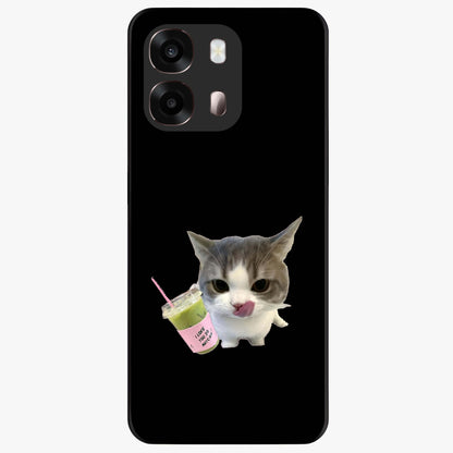 Matcha Cat Style Glass Case showing flat back view with cute matcha themed cat artwork and glossy glass finish.