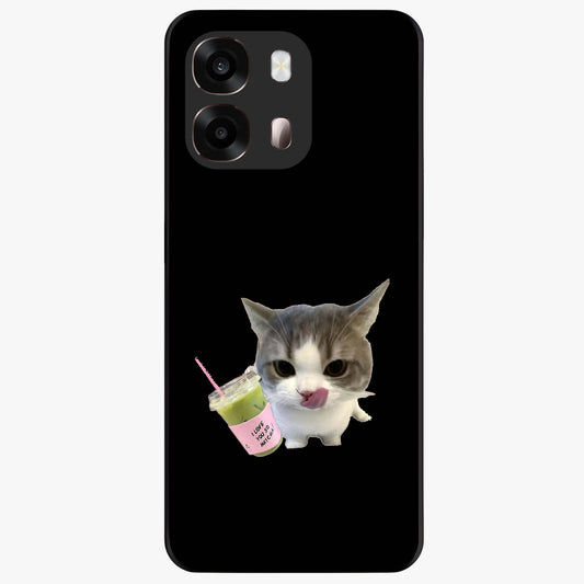 Matcha Cat Style Glass Case showing flat back view with cute matcha themed cat artwork and glossy glass finish.
