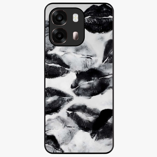 Midnight Kiss Marks Glass Case showing flat back view with lipstick kiss mark artwork and glossy glass finish.