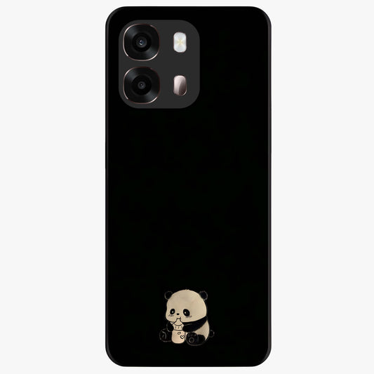 Midnight Panda Love Glass Case showing flat back view with cute panda themed artwork and glossy glass finish.