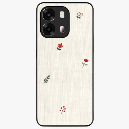 Minimal Petal Whispers Glass Case showing flat back view with soft minimal floral artwork and glossy glass finish.