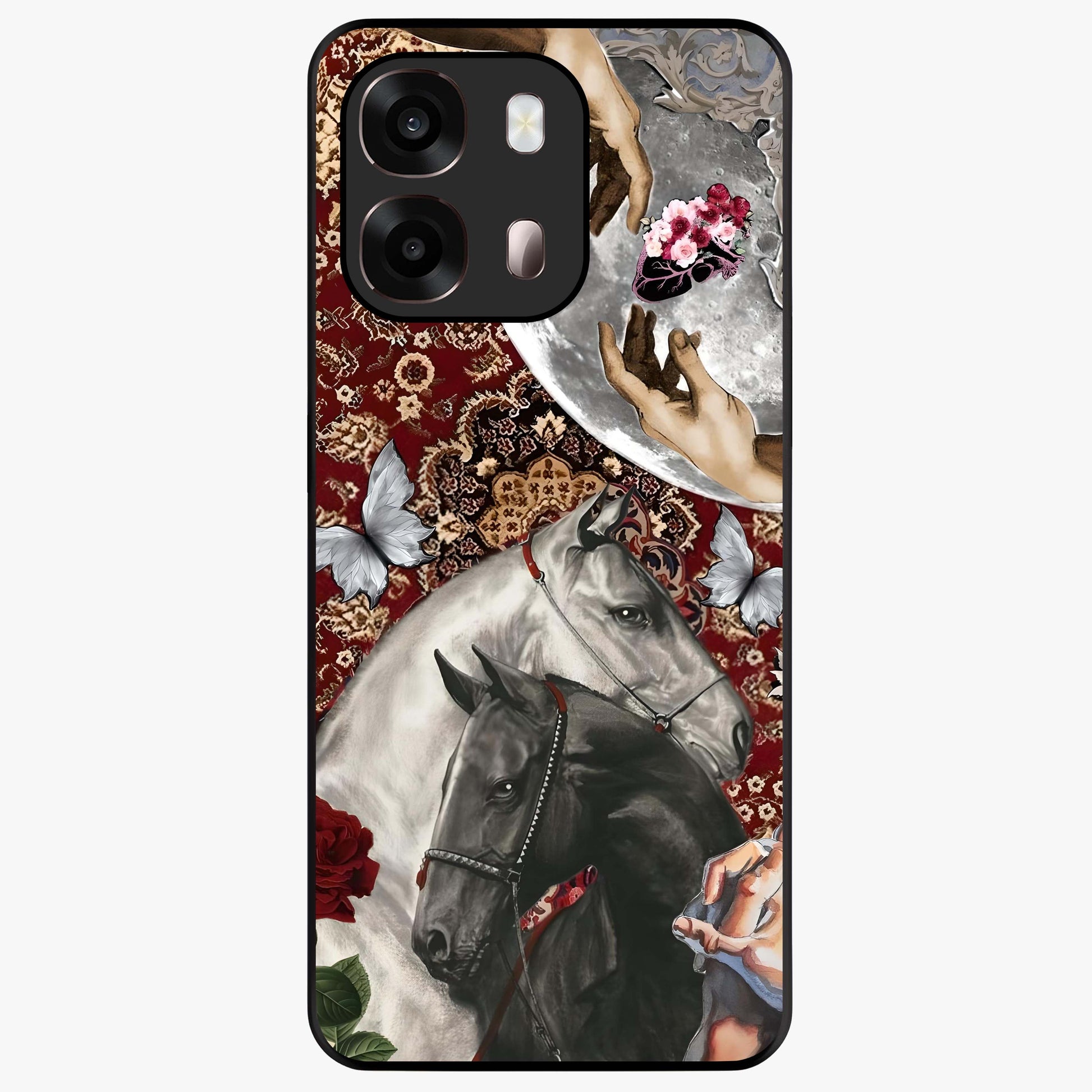 Moonlit Royal Stallion Glass Case showing flat back view with majestic horse under moonlight artwork and glossy glass finish.
