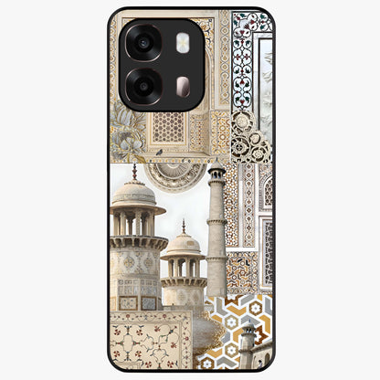 Mughal Marble Legacy Glass Case showing flat back view with intricate Mughal inspired marble pattern and glossy glass finish.