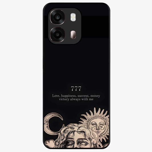Mystic Victory Aura Glass Case showing flat back view with victory symbol artwork and glossy glass finish.