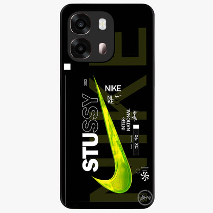 Neon Street Edition Glass Case showing flat back view with neon street style artwork and glossy glass finish.