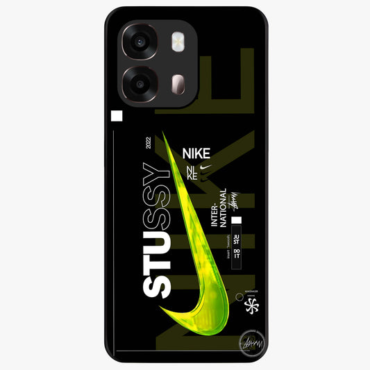 Neon Street Edition Glass Case showing flat back view with neon street style artwork and glossy glass finish.