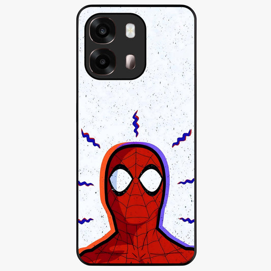 Omg Spiderman Glass Case showing flat back view with bold superhero inspired artwork and glossy glass finish.