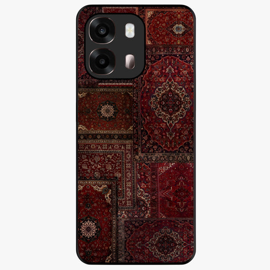 Persian Velvet Tale Glass Case showing flat back view with luxurious Persian velvet pattern artwork and glossy glass finish.