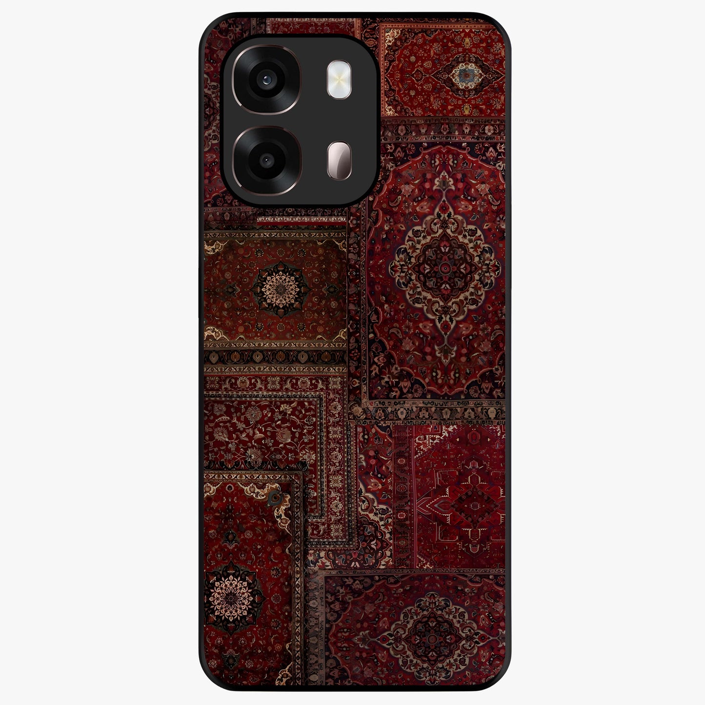 Persian Velvet Tale Glass Case showing flat back view with luxurious Persian velvet pattern artwork and glossy glass finish.