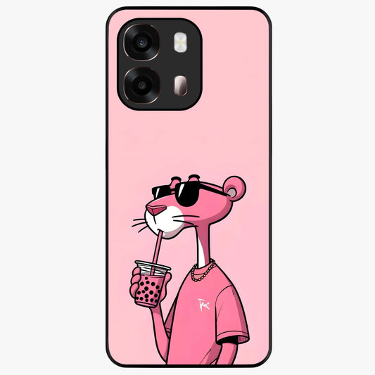 Pink Panther Glass Case showing flat back view with iconic pink panther artwork and glossy glass finish.