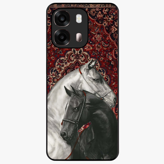 Regal Stallion Tapestry Glass Case showing flat back view with majestic horse tapestry artwork and glossy glass finish.