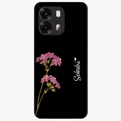 Riching Lavender Flower Custom Name Glass Case showing flat back view with lavender floral artwork and personalized name design.