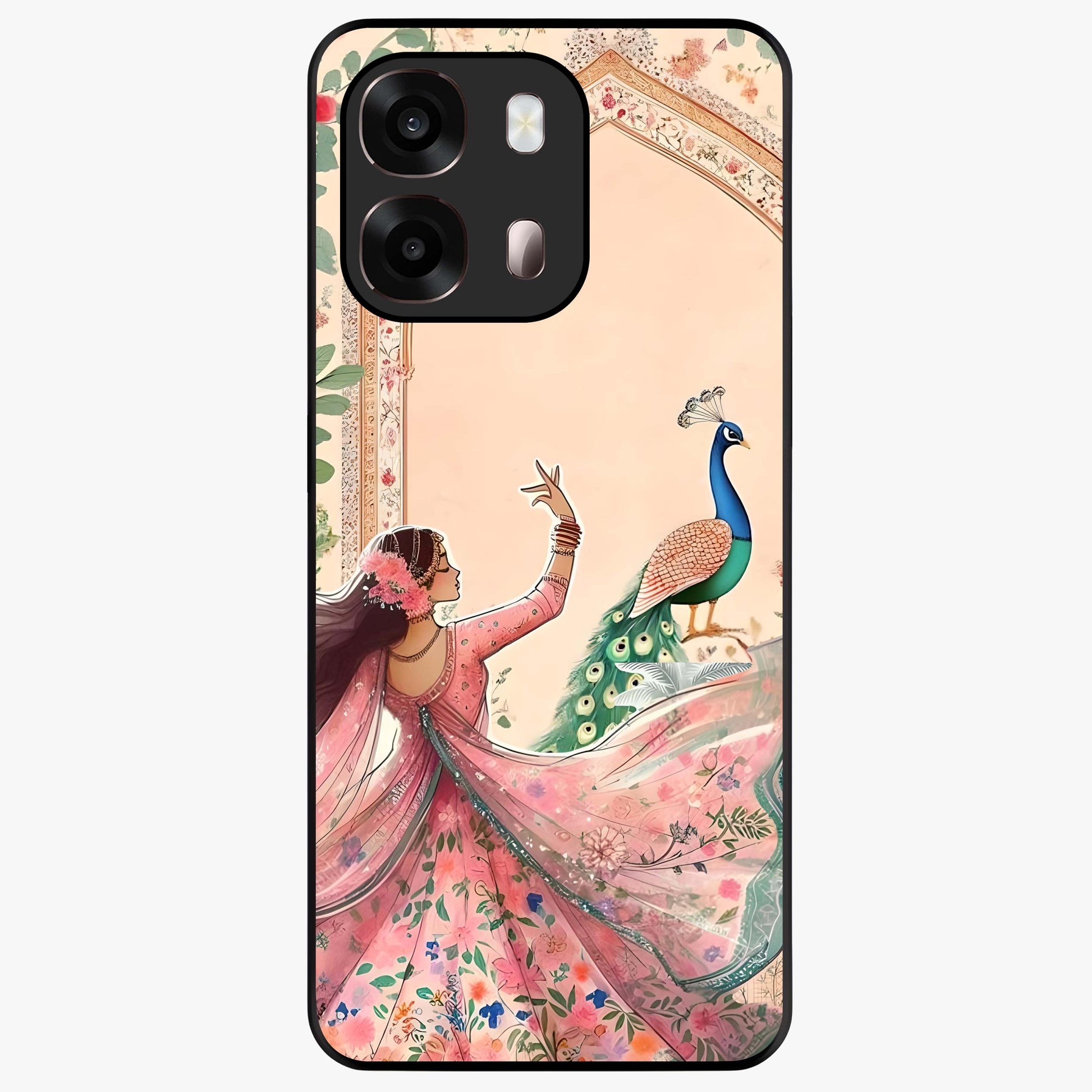 Royal Grace Muse Glass Case showing flat back view with elegant artistic artwork and glossy glass finish.