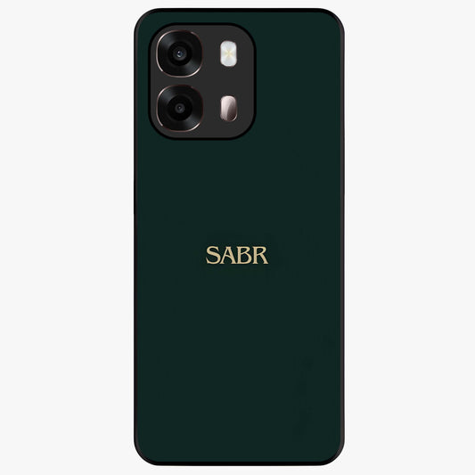 Sabr Minimal Patience Glass Case showing flat back view with minimalist typography artwork and glossy glass finish.