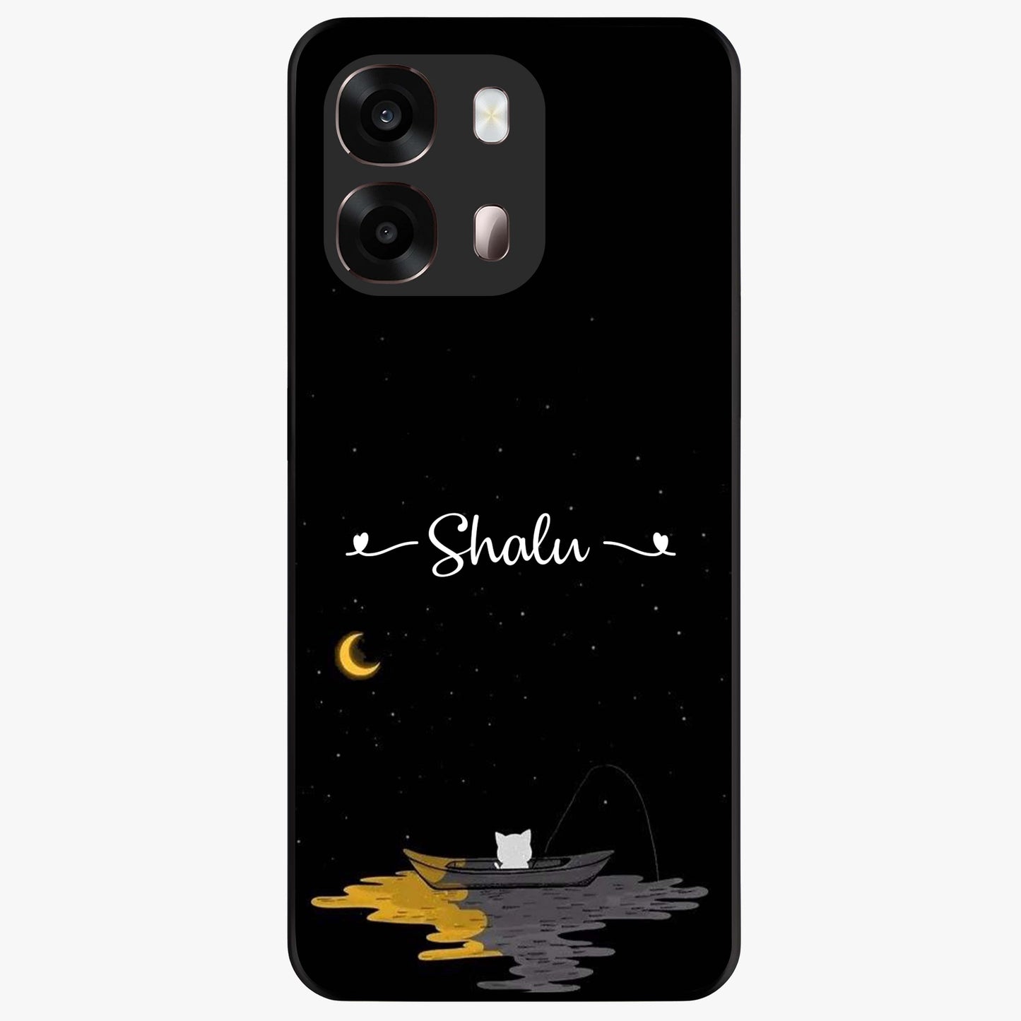 Silent Night Row Glass Case showing flat back view with calm night themed artwork and glossy glass finish.
