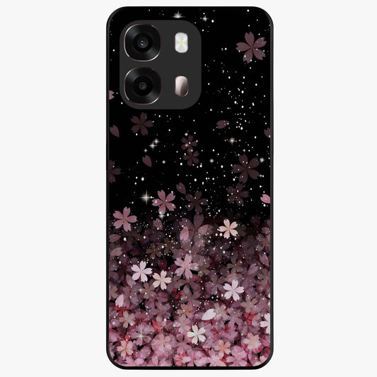Small Starry Flowers Glass Case showing flat back view with delicate starry floral artwork and glossy glass finish.
