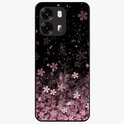 Small Starry Flowers Glass Case showing flat back view with delicate starry floral artwork and glossy glass finish.