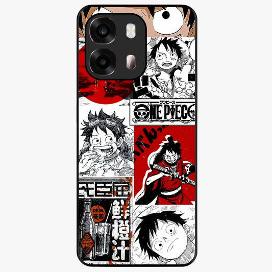Strawhat Chaos Panels Glass Case showing flat back view with anime inspired chaos panel artwork and glossy glass finish.