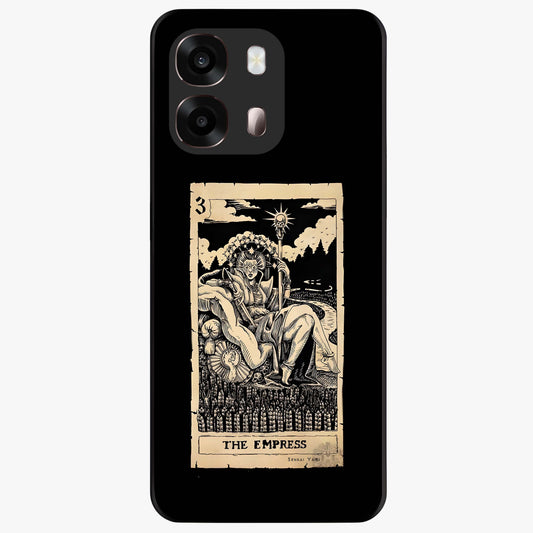 The Empress Glass Case showing flat back view with regal feminine artwork and glossy glass finish.