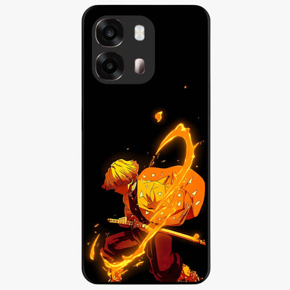 Thunder Flame Execution Glass Case showing flat back view with powerful flame and lightning artwork and glossy glass finish.