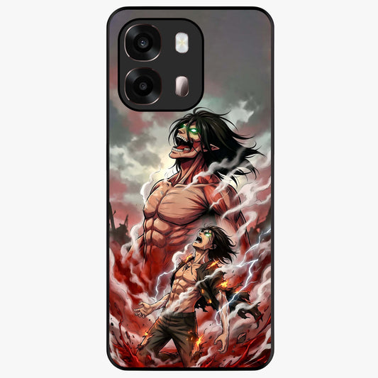 Titan Awakening Fury Glass Case showing flat back view with powerful titan inspired artwork and glossy glass finish.