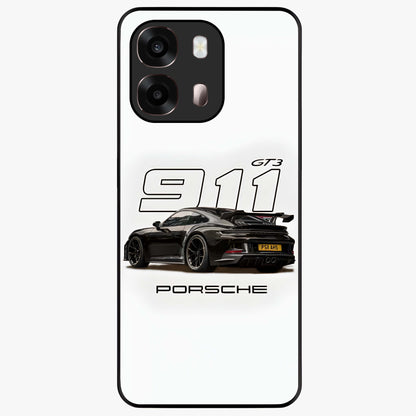 Turbo Legacy Icon Glass Case showing flat back view with iconic sports car inspired artwork and glossy glass finish.