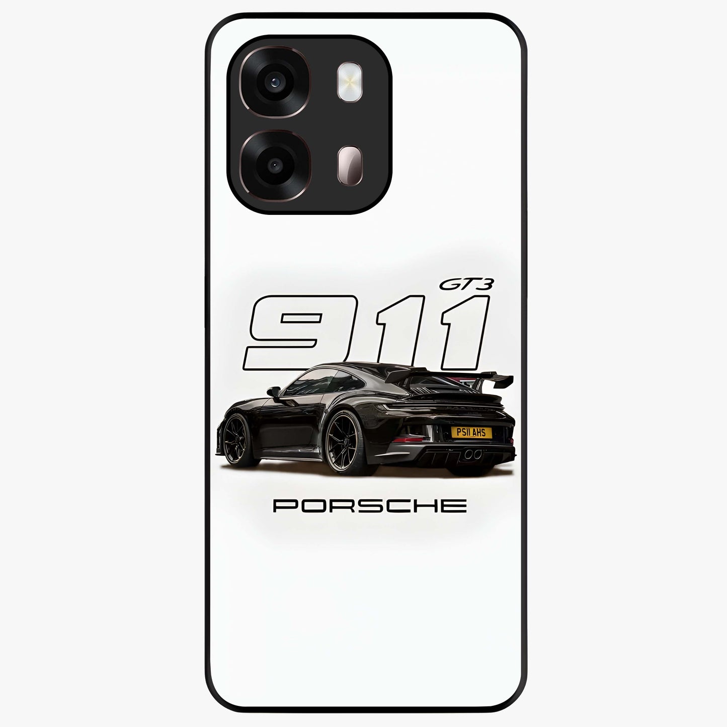 Turbo Legacy Icon Glass Case showing flat back view with iconic sports car inspired artwork and glossy glass finish.