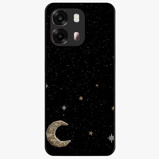 Twinkle Star With Half Moon Glass Case showing flat back view with star and half moon artwork and glossy glass finish.