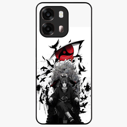 Uchiha Shadow Throne Glass Case showing flat back view with cosmic underwater themed artwork and glossy glass finish.